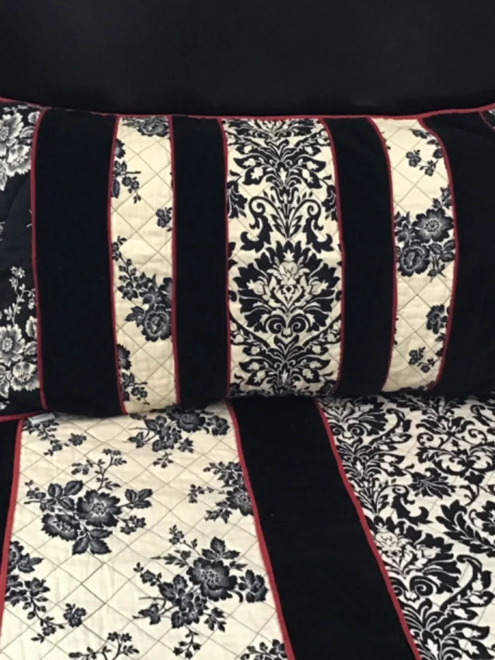 Waverly Fleur Essence Damask Black White Bedspread Shams Set 3 pc Cal King